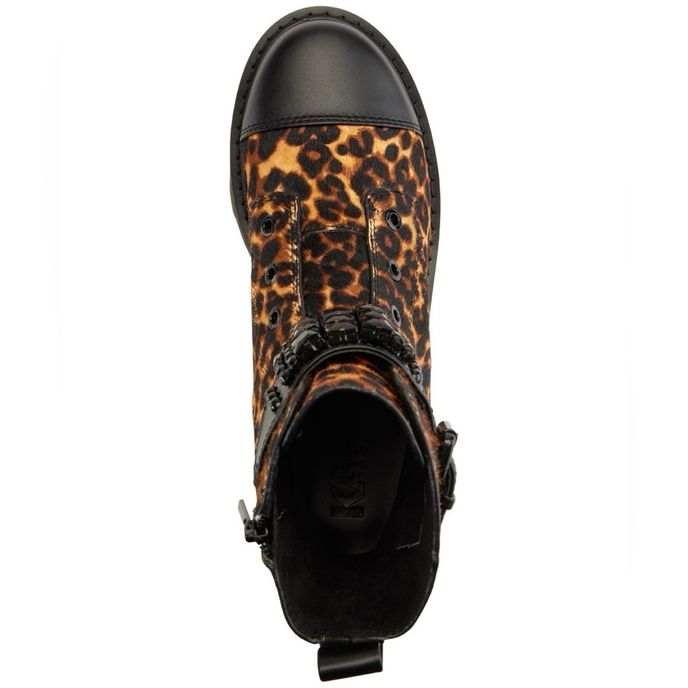 Karl Lagerfeld Leopard Chunky Strap Combat Lug Sole Boot Sz 8.5, 6 BNWB - Picture 6 of 11